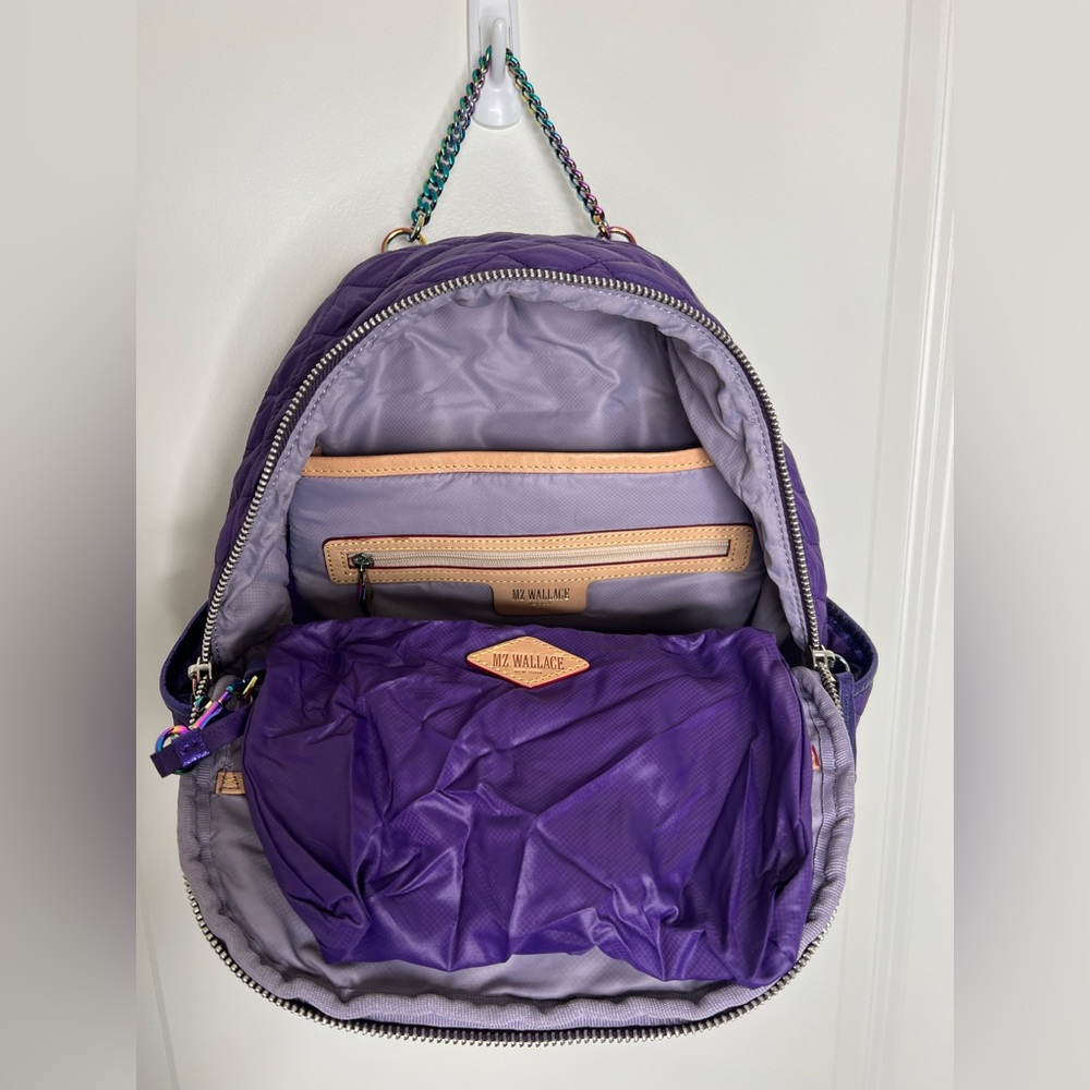 MZ Wallace Purple Amethyst Iridescent Quilted Small Crosby Backpack - Picture 5 of 8